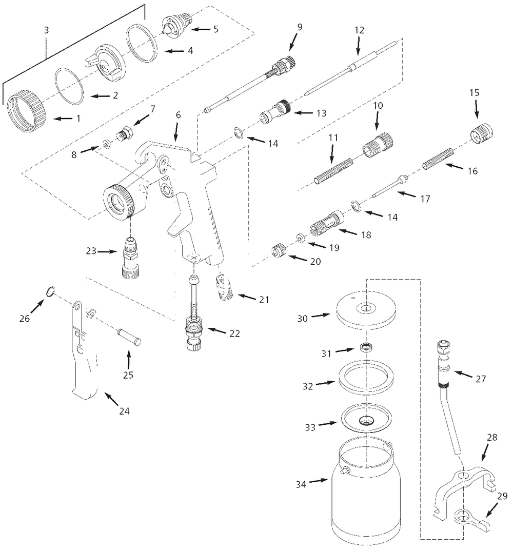 Spray-Gun Parts Diagram and Parts List for 4XP63B  Campbell Hausfeld Air Tool